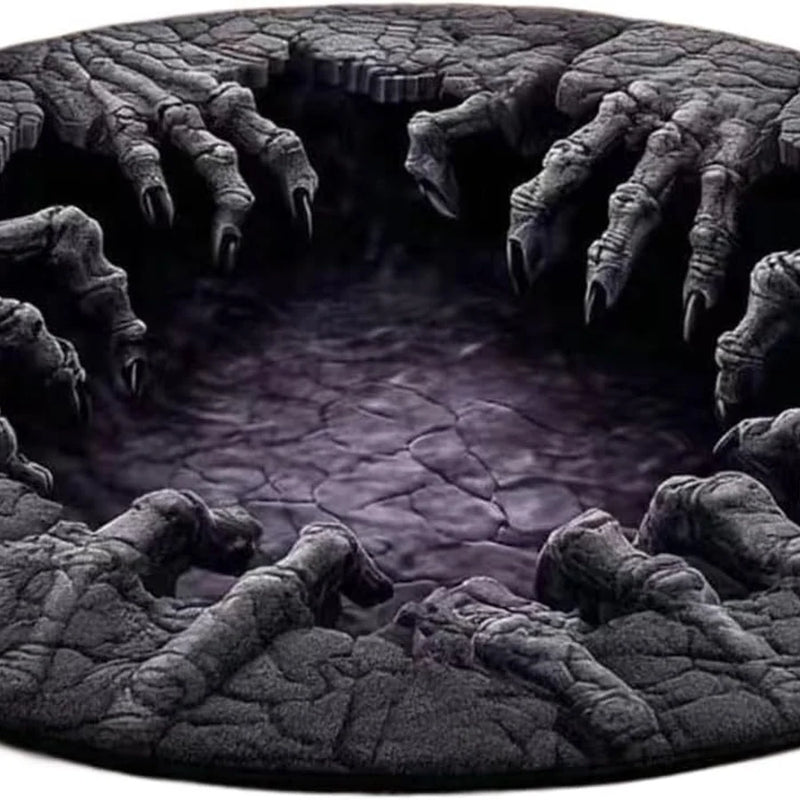 Front view of the Grimclutch Illusion Rug, showing its printed 3D illusion design