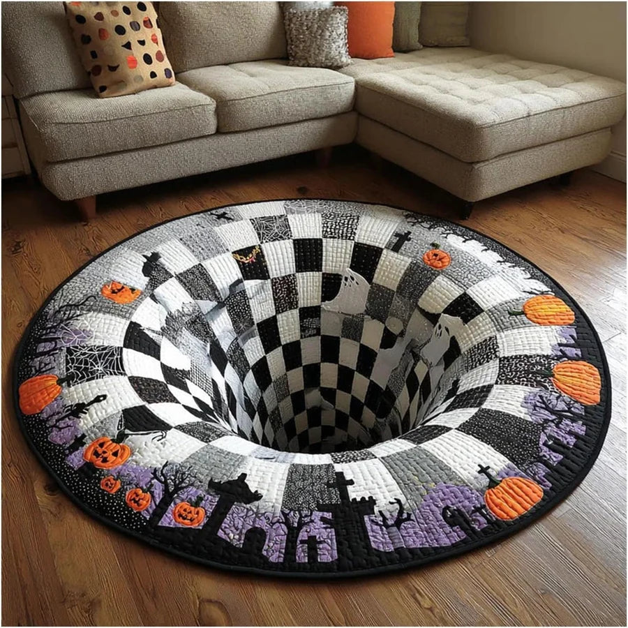 Angled view of the Hollowgrave Illusion Rug, showing the depth of the illusion print